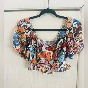 Feminine dainty Butterfly Lila Y2K Festival 90s Chiffon Crop Blouse Xs